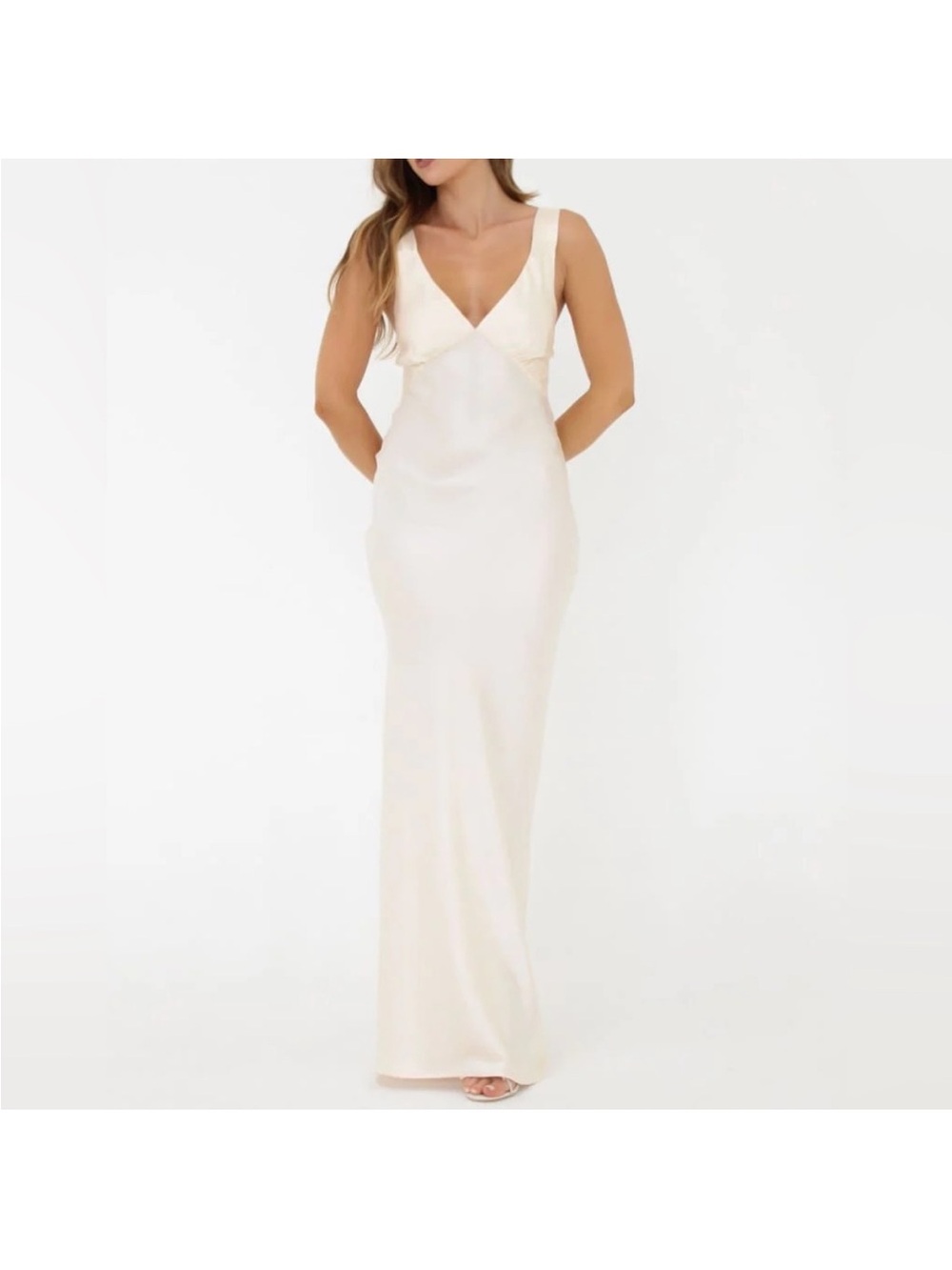 Rumored Ivory Satin Maxi Slip Dress